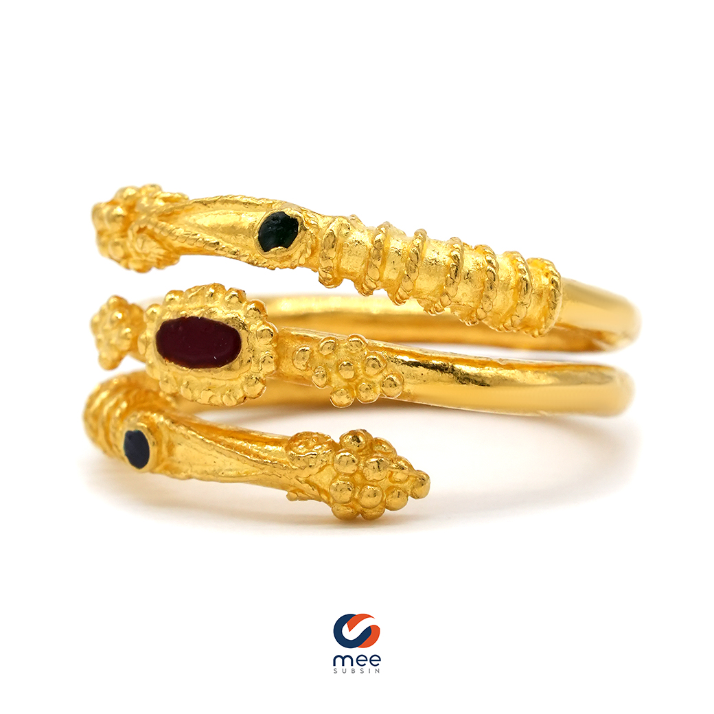 แหวนทองลงยา งานโบราณ ลายงู ตัวเรือนทองคำ 90%