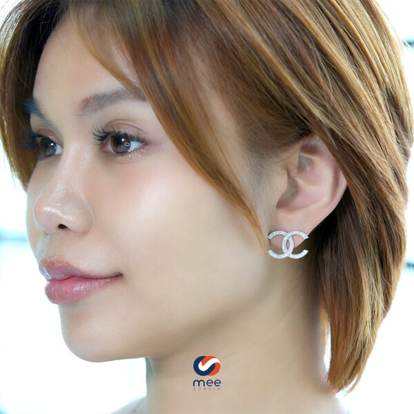 ต่างหูเพชรแท้ CC เพชร 0.78 กะรัต น้ำ 99 ทองคำขาว 9k