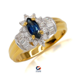 แหวนพลอยไพลิน (Blue Sapphire) ตัวเรือนทองคำ 14K น้ำหนักรวม 3.6 กรัม